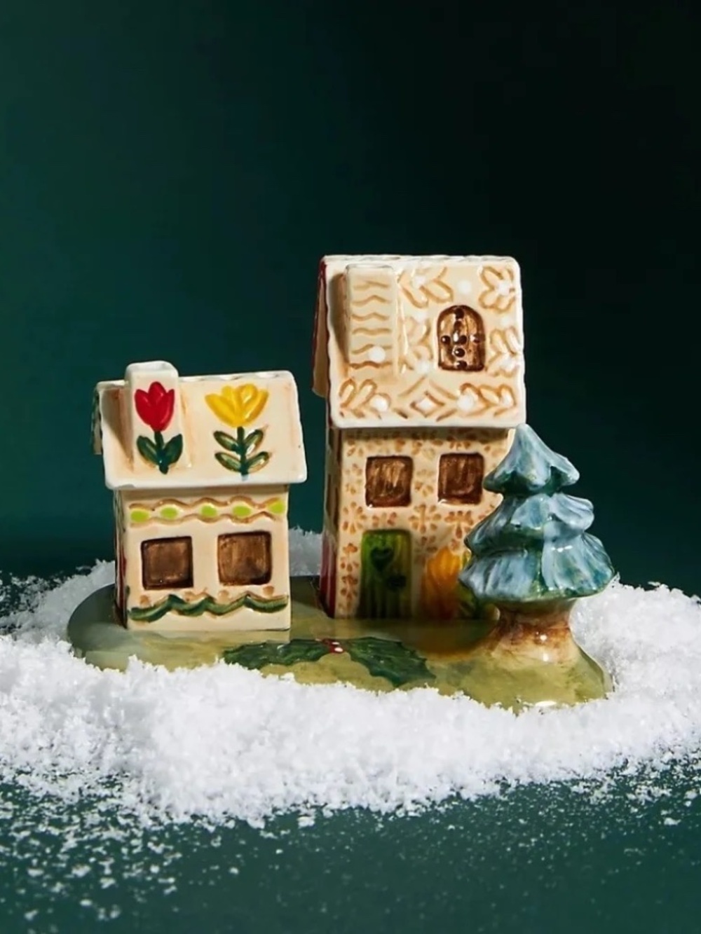 NWT Anthropologie Nathalie Late Christmas Cottage Salt Pepper Shakers